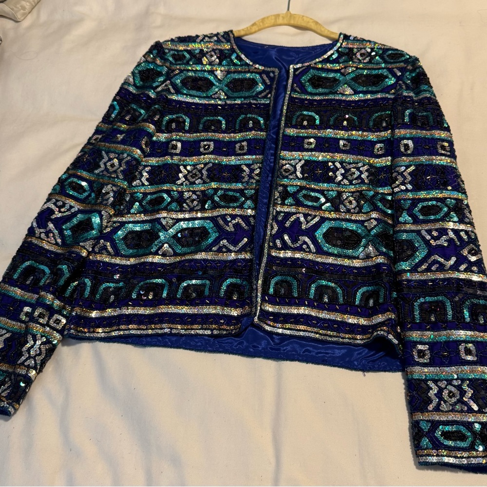 Lord & Taylor Blue and Green Geometric Blazer